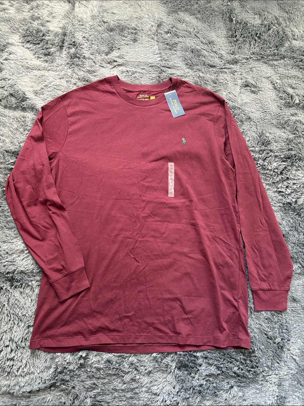 Polo Ralph Lauren Long Sleeve Performance Tee Burgundy XLT NWT Tall green pony